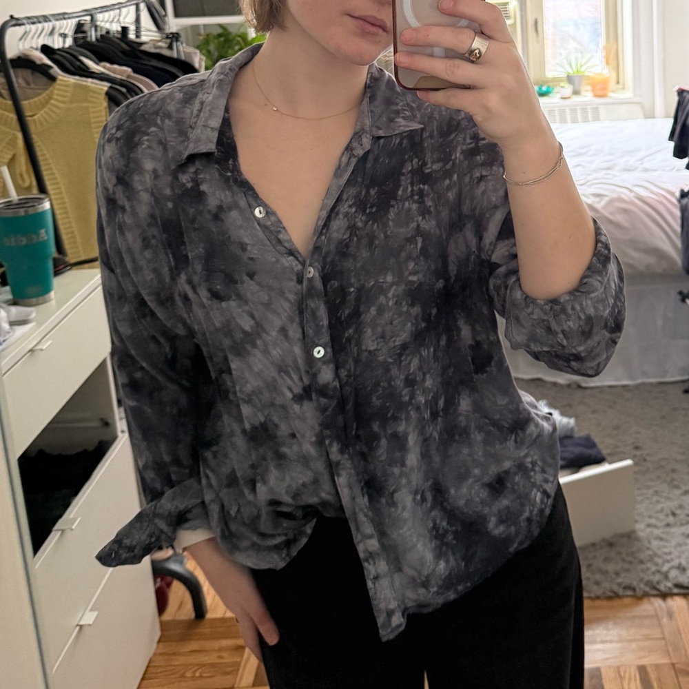 Anthropologie Grade & Gather Marble-Effect Button Shirt in Slate Gray